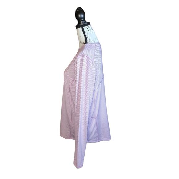 Duluth Trading Co Crew Neck Long Sleeve Striped Purple White Women's Shirt - Picture 3 of 6